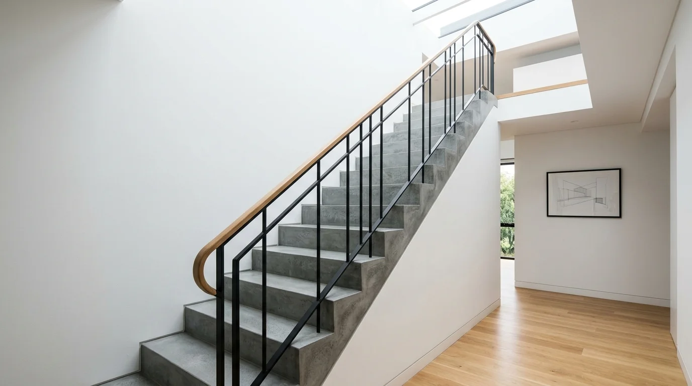 Escalier habillé en béton ciré avec marches et contremarches